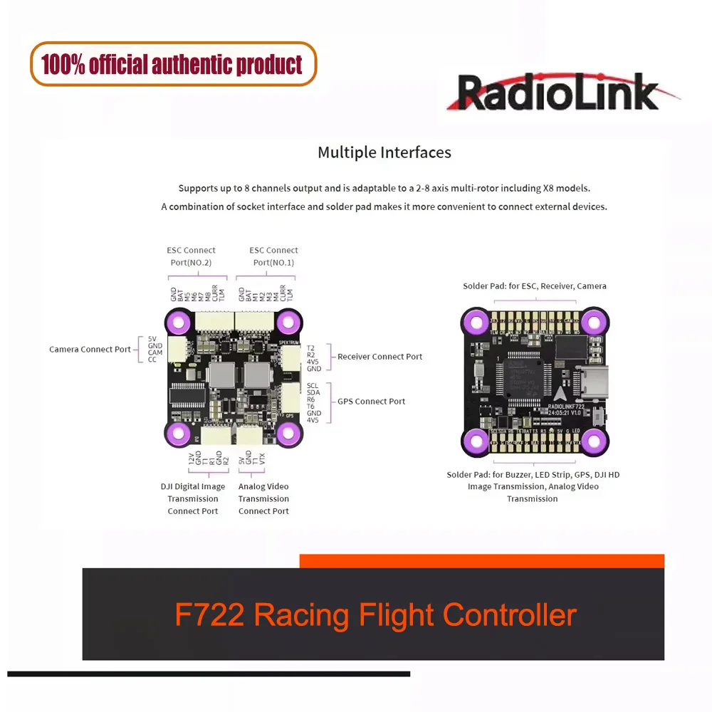 

Radiolink F722 Racing Flight Controller OSD Integrated BEC Open-source Betaflight 3-6S for FPV Racing Drone