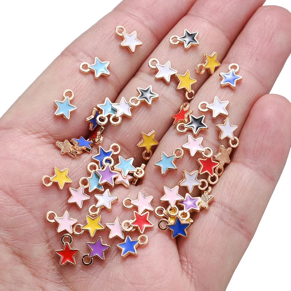 10/50pcs Multicolor Alloy Enamel Star Charms for DIY Jewellery