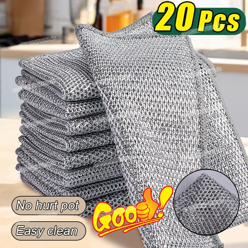 Kitchen Cleaning Cloth Reusable Steel Wire Cleaning Rag Non Stick Oil Dishcloth for Pans Stove Rust Removal Clean Tools