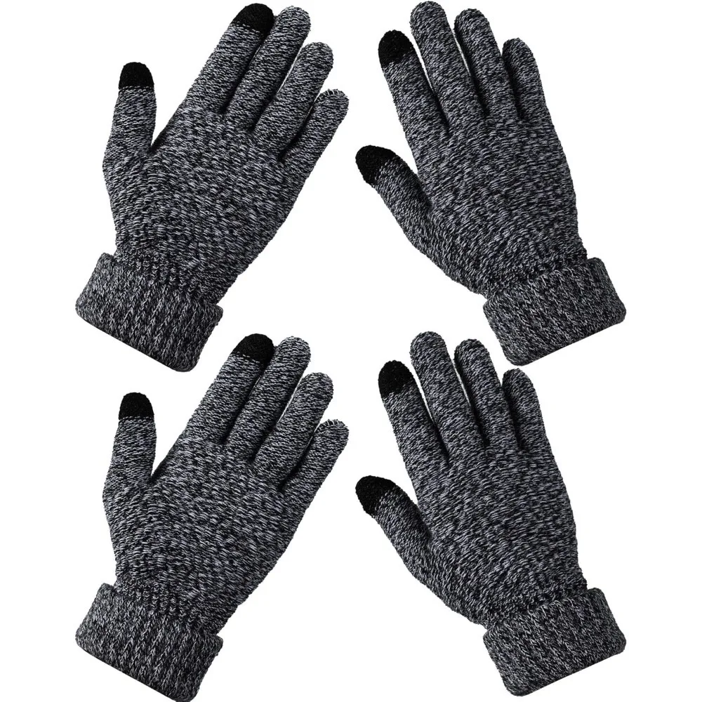

2 пары женских зимних перчаток с сенсорным экраном, мягкие теплые вязаные перчатки с флисовой подкладкой и эластичными манжетами, зимние перчатки для текстовых сообщений