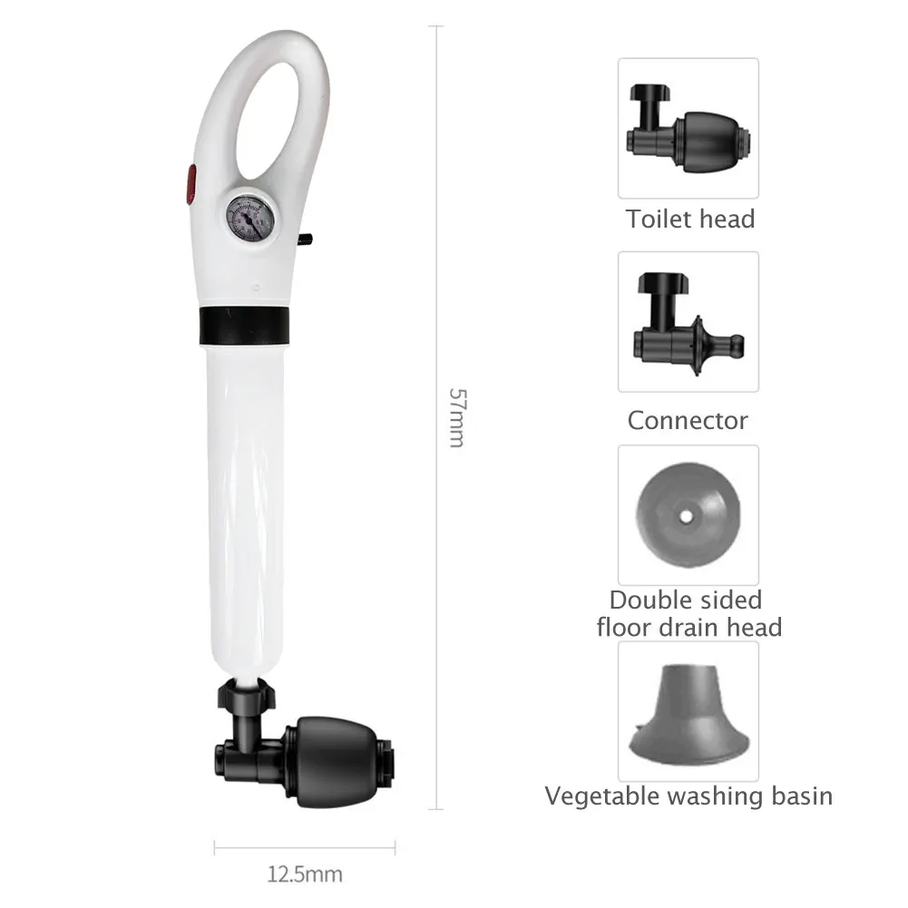 YuuKai High-Pressure Drain Blaster – Toilet Plunger With Barometer, Stainless Steel, 120 PSI, 4 Heads