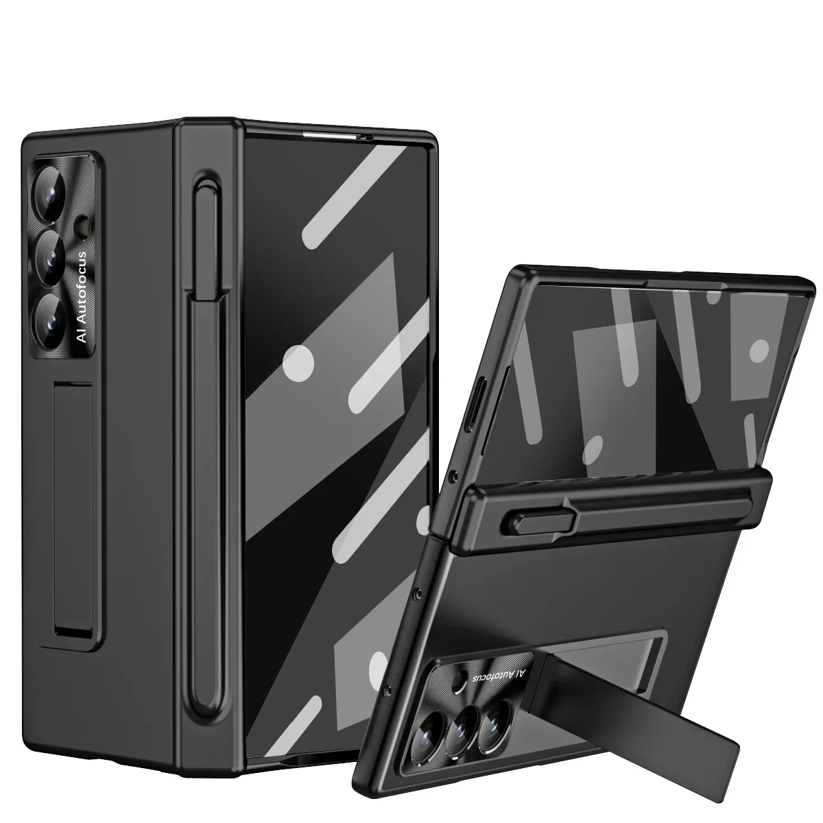 Luxe telefoonhoesje met pen voor Samsung Galaxy Z Fold 4 5 6 7 Gegalvaniseerde glasfilm scharnierbeschermingshoes