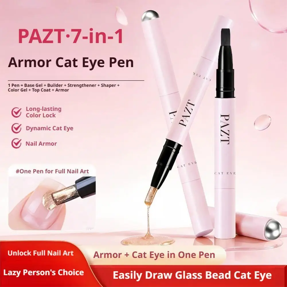 Magnetic Gel Nail Polish Pen, 7 in 1 Glitter  Cat Eye Gel Nail Polish, No Base/Top Coat Needed One Step Portable Nail Polish Pen