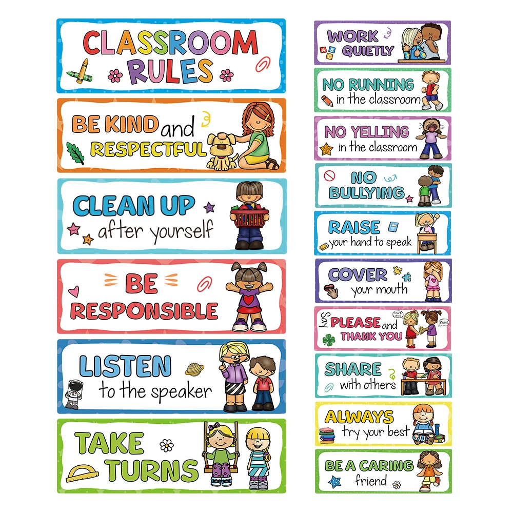 

16 PCS Classroom Rules Bulletin Board Set big cards Classroom Decor Student Behavior Rules Developing Good Habits for kid child