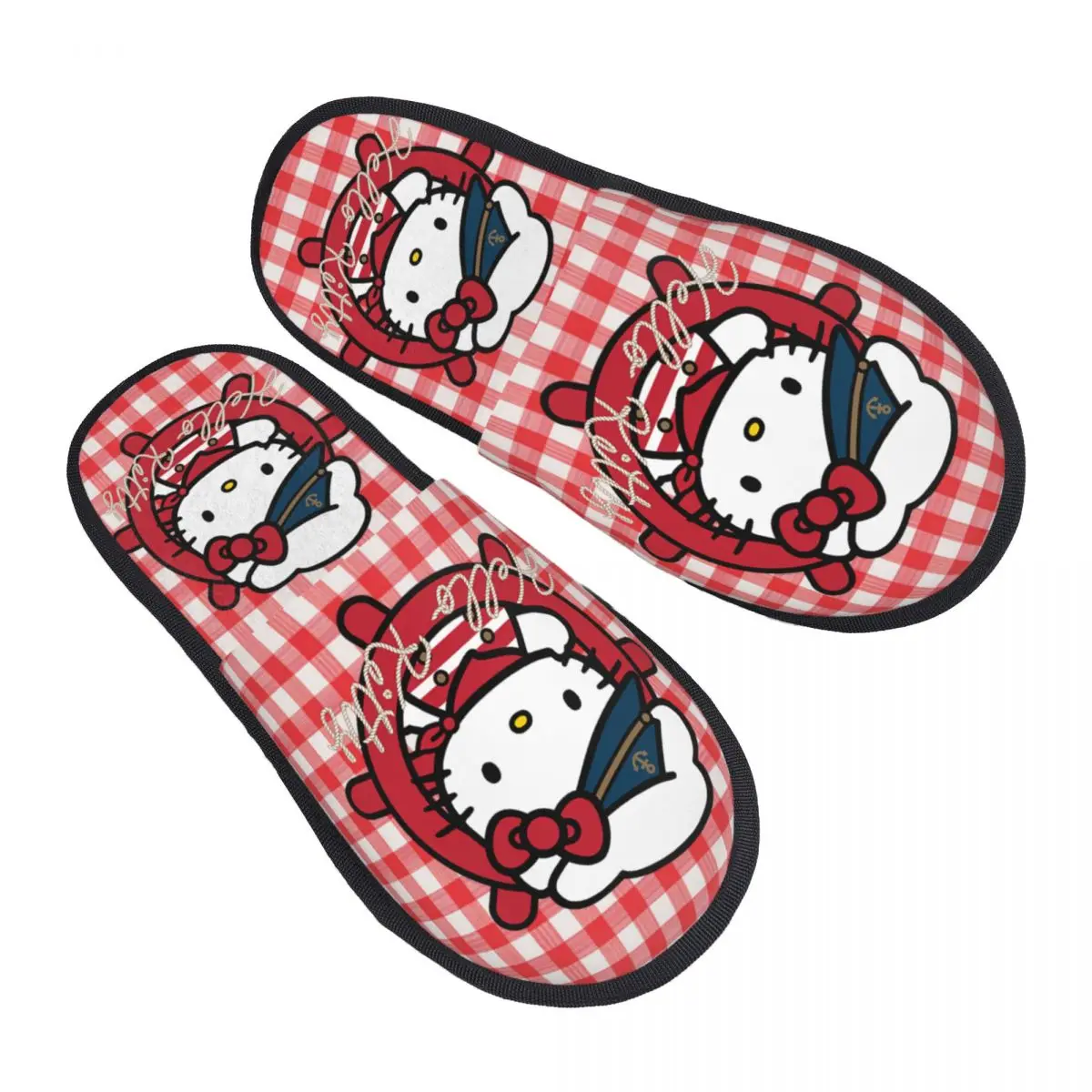 Custom Print Women Hello Kitty Nautical Sailor House Slippers Soft Warm Memory Foam Fluffy Slipper Indoor Outdoor Shoes