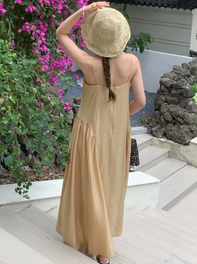 Island Vaion Sle Version coréenne v-ne Strapl Dr femmes été nouveau lâche Svel Dr trajet Sle coupe régulière