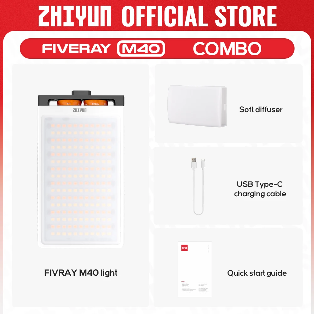 ZHIYUN Official FIVERAY M40 40W Led Lights Handheld Pocket Light