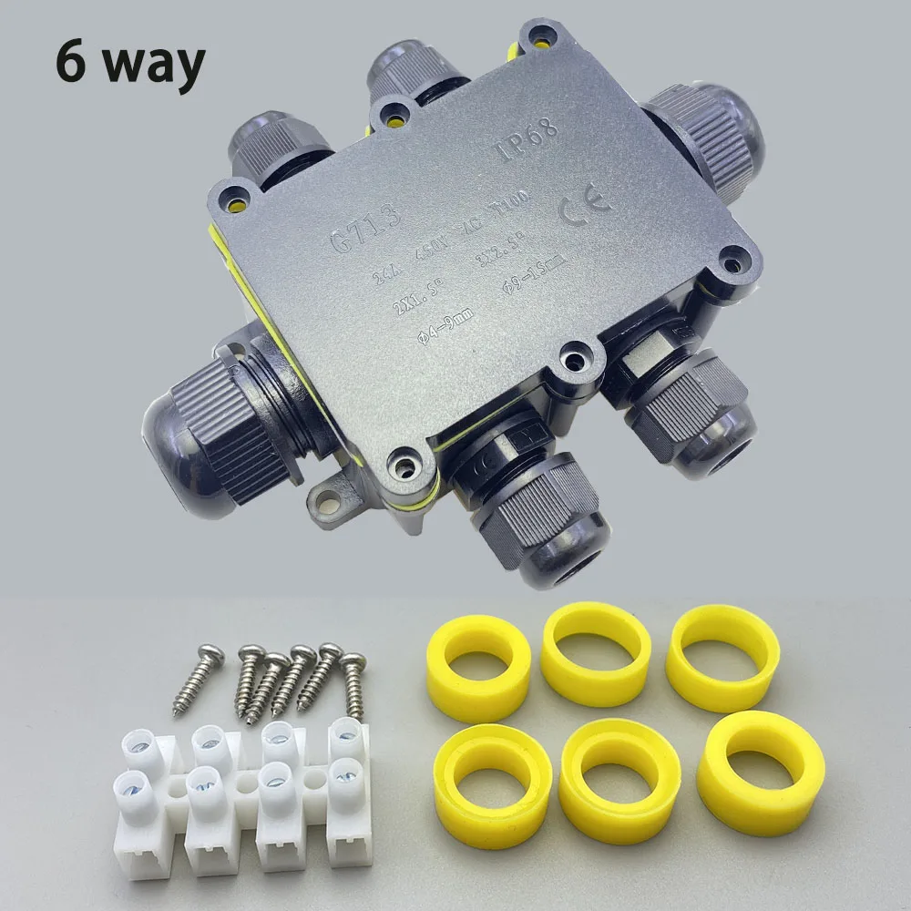 IP68 صندوق توصيل مقاوم للماء 2/3/4/5/6way 450V 24A موصل كابل مختوم، مثبط، كهربائي، خارجي، مقاوم للماء