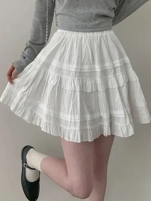 

Шикарная юбка трапециевидной формы с высокой талией для женщин, белая корейская юбка с цветочной отделкой, повседневная юбка с высокой талией, милая блузка