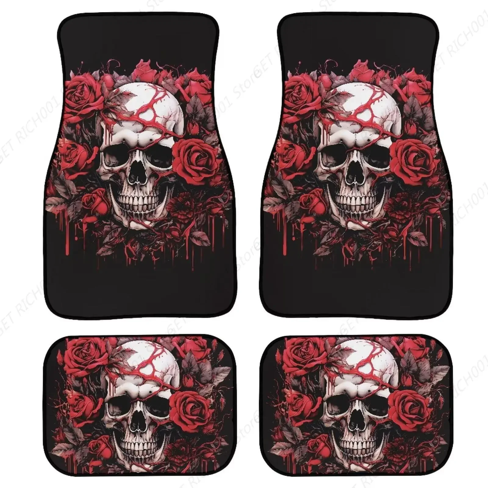 

Gothic Skull Red Rose Universal Fit Carpet Floor Mat, 4 Pieces Car Floor Mats Auto Carpet Car Mats Fit for SUV Van Sedan Truck