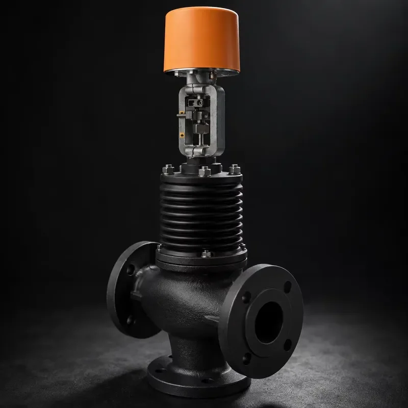 Electric Bellows Three-Way Globe Control Valve Motorized Mixing Diverting Flow Regulation WCB Flanged OEM JIAHE