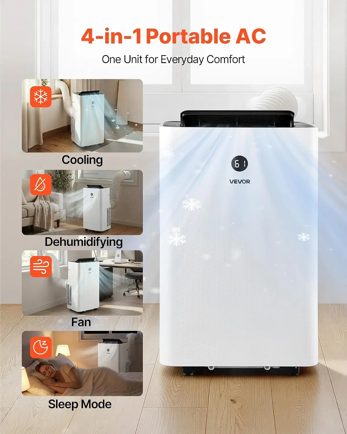 Portable Air Conditioner, 14000 BTU ASHRAE (9800 BTU SACC) 4-in-1 Standing Cooling Ac Unit, LED Touch Panel & Remote Control, 24