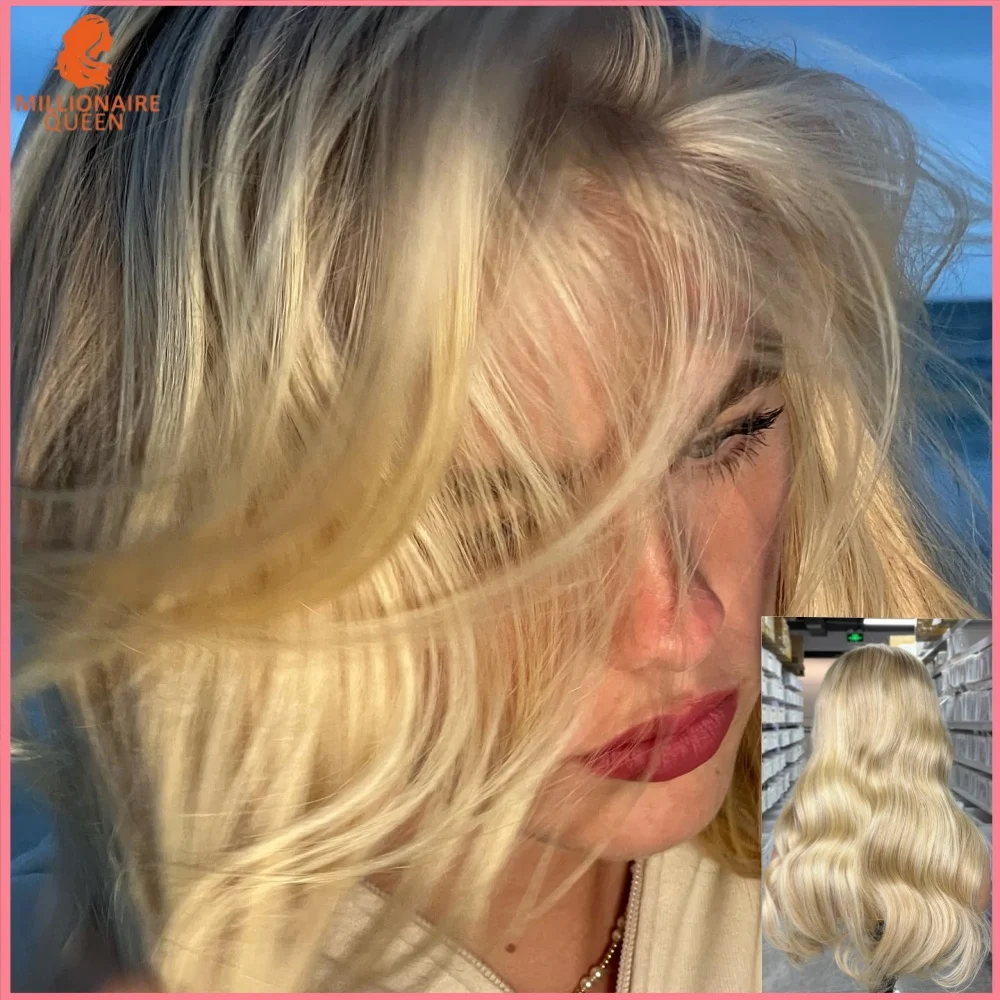 

Christmas Ash Blonde Ombre Human Hair Wig Body Wave 13x6 Lace Front Wigs Pre-plucked Transparent For Women Millionaire Queen