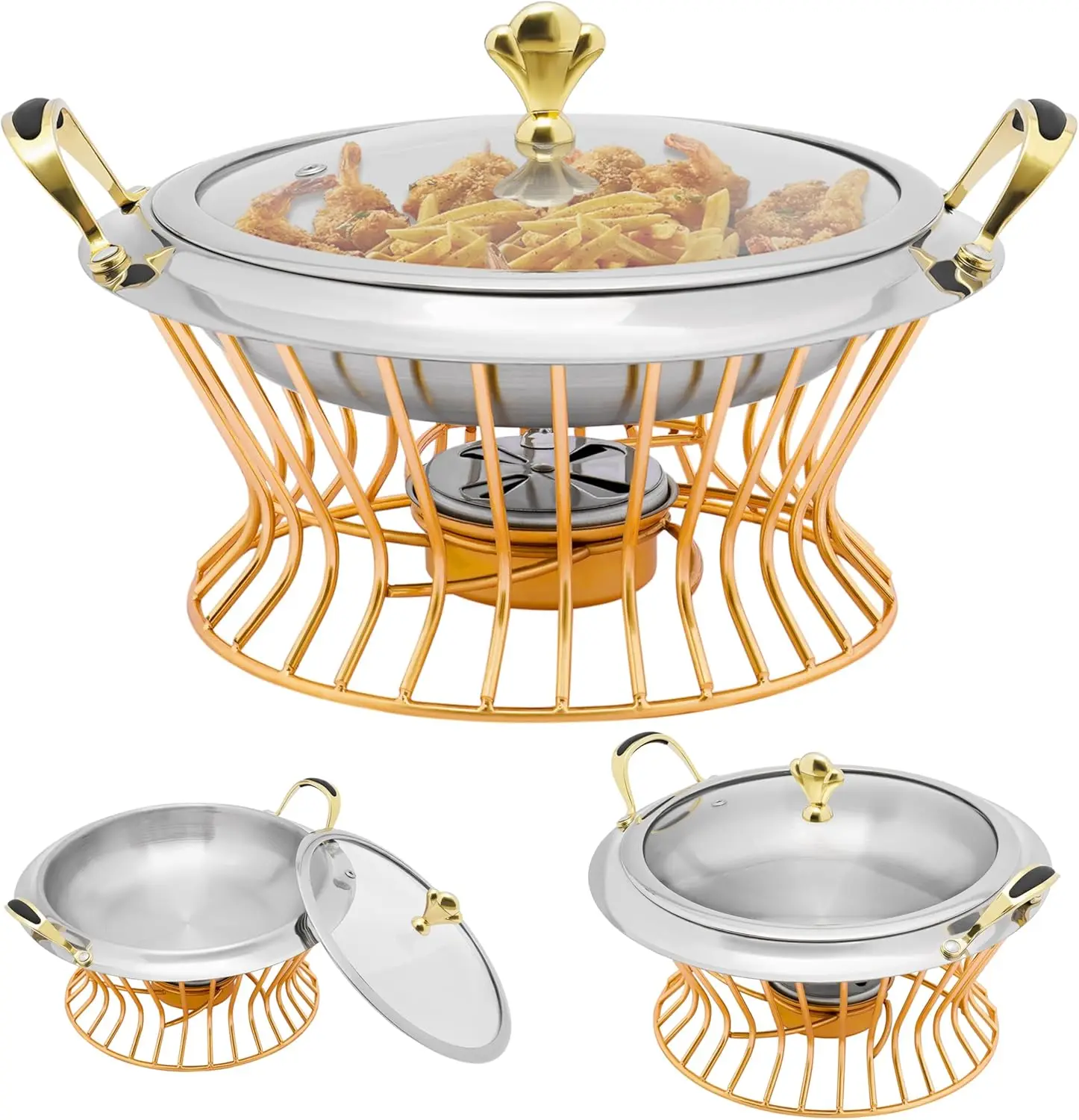 

10-Inch Portable Small Cookware Alcohol Stove Burner Buffet Warmer Server, Stainless Steel Chafing Dish Hotpot Pan for Rv Travel.