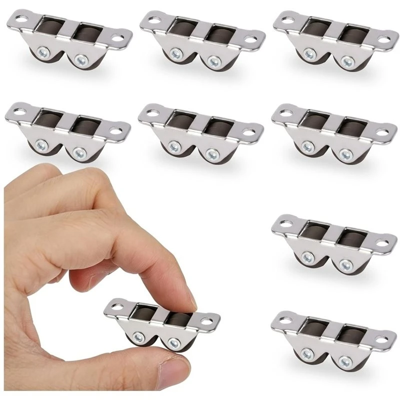 ABSJ-Small Double Roller Caster Wheels,1/2 Inch Fixed Rigid Mini Casters, For Underbed Drawers, Furniture, DIY (8 Pcs)