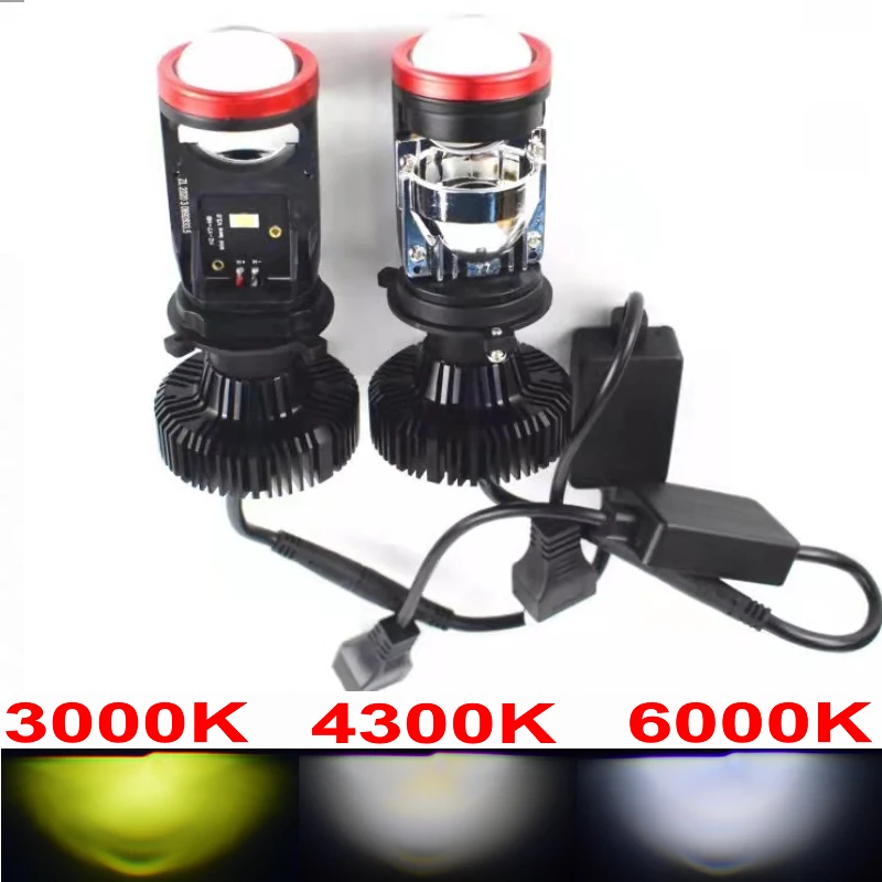 Triple Color Lamp H4 LED Mini Projector Lens 3000K +4300K +6000K In One Body Automobles Bulb 25000LM Canbus Car Motor Headlight
