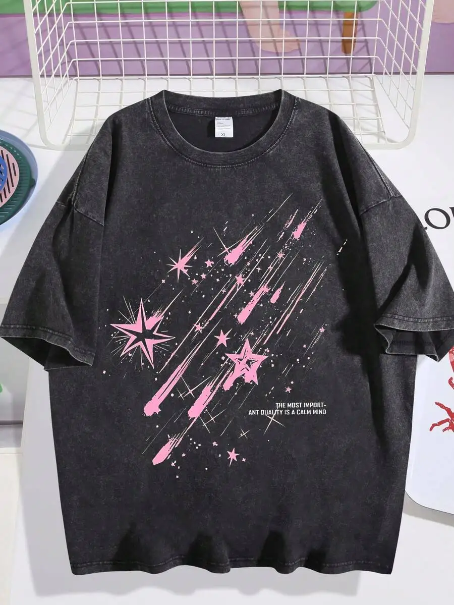 EWH Vintage Distressed, Meteor Print T-Shirt, Men's Short Sleeved, Loose Fit, Short Sleeved TopDG0004