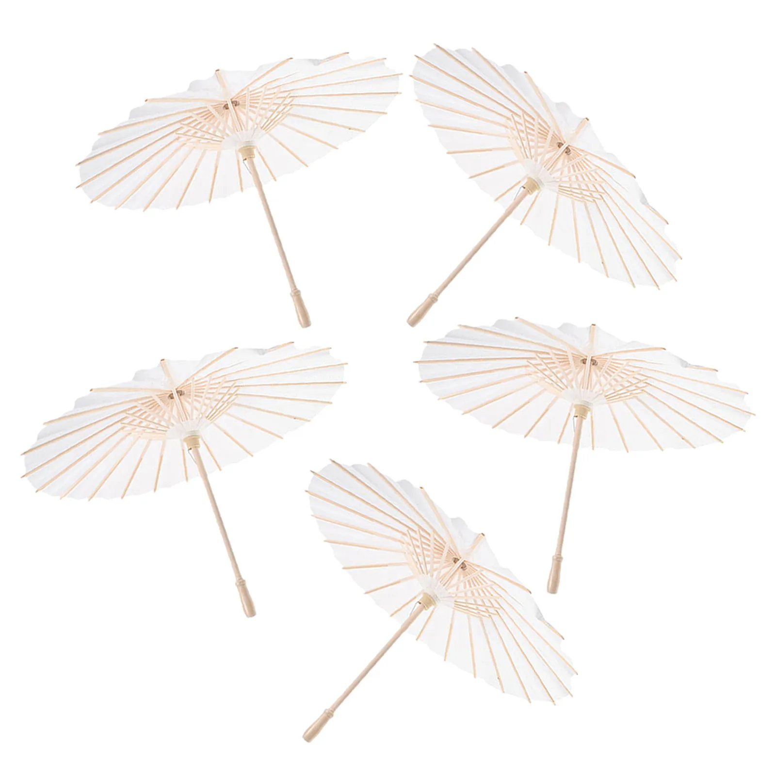 

5Pcs White Bridal Paper Parasols Classic Bamboo Frame Wedding Photography Props Lightweight Vintage Dance Parasol Sun Protection