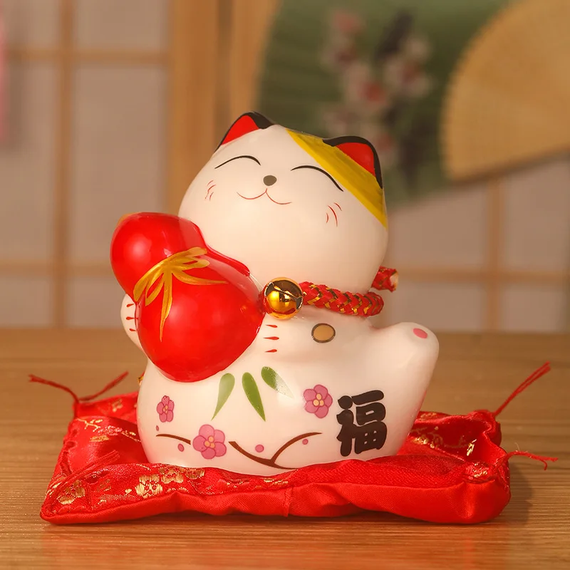 Cat Lucky Fortune Figurine Statue Ceramic Chinese Maneki Neko Figurines Decor Waving Sword Merch Online Arm Car Money Japanese