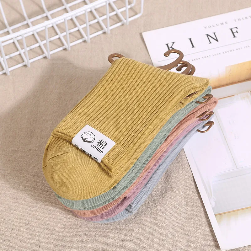 5 أزواج الخريف الشتاء الراحة عالية الجودة جوارب قطنية المرأة الجوارب مجموعة اليابانية بلون تنوعا عادية منتصف جوارب أنبوبية #4