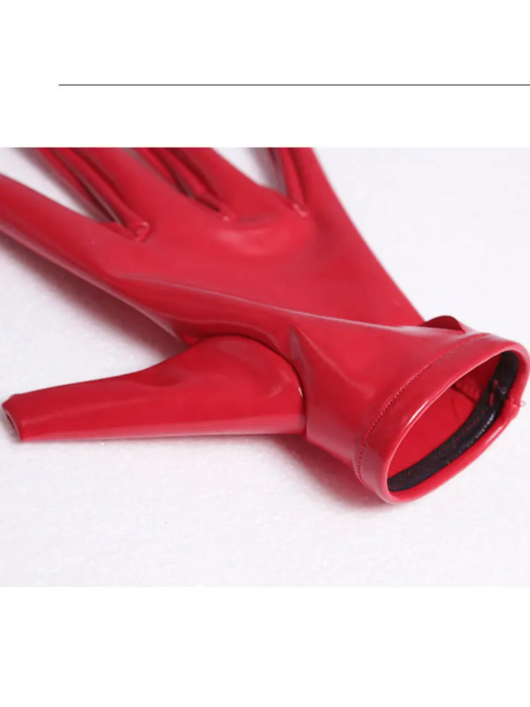 Guantes cortos de cuero de látex PU para mujer, traje de sirvienta calado Sexy, guantes de cinco dedos, Mini guantes brillantes de PVC para club nocturno