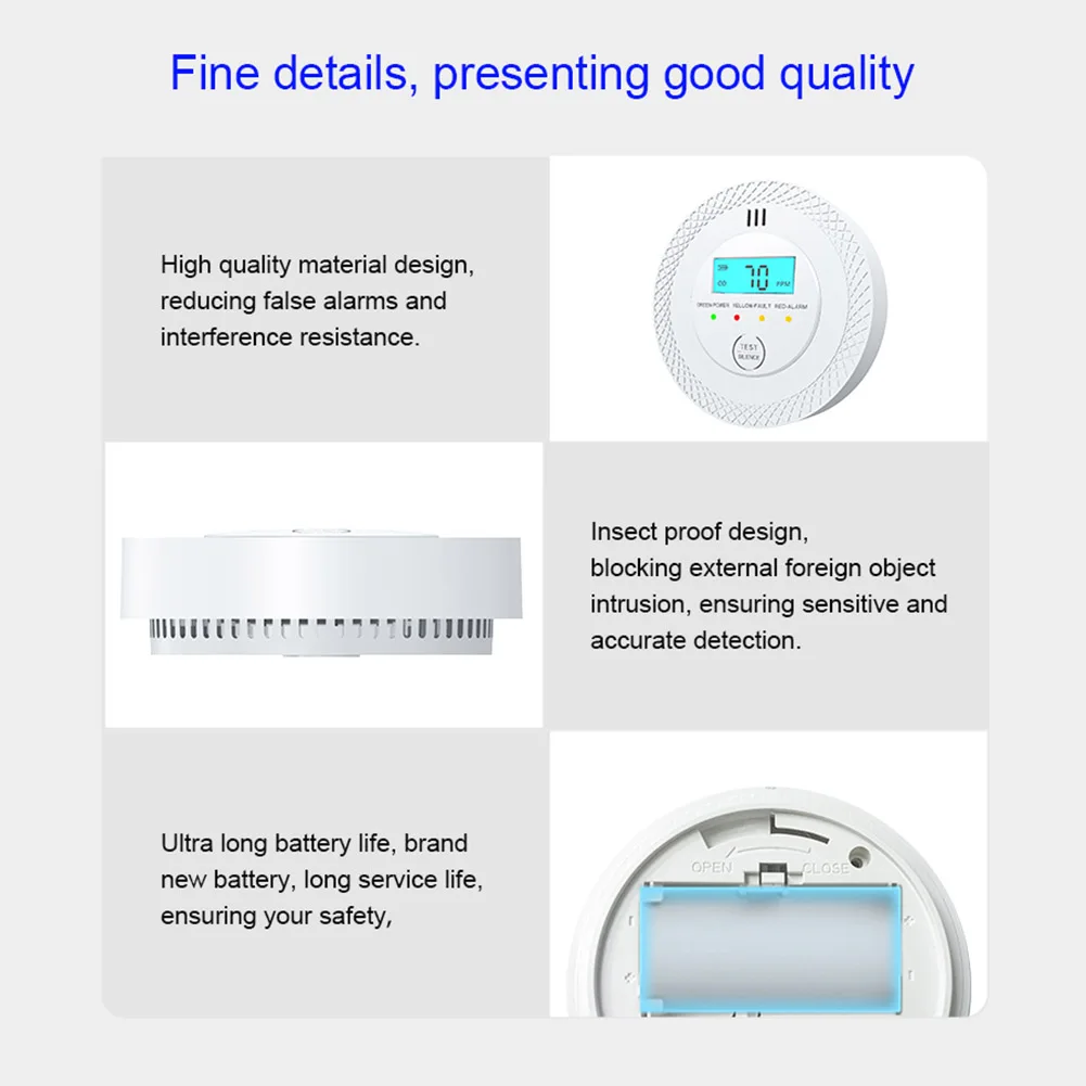 Carbon Monoxide Alarm Detector 85dB High Sensitive Warning Smoke and Carbon Monoxide Detector Alarm with LEDs Battery Powered