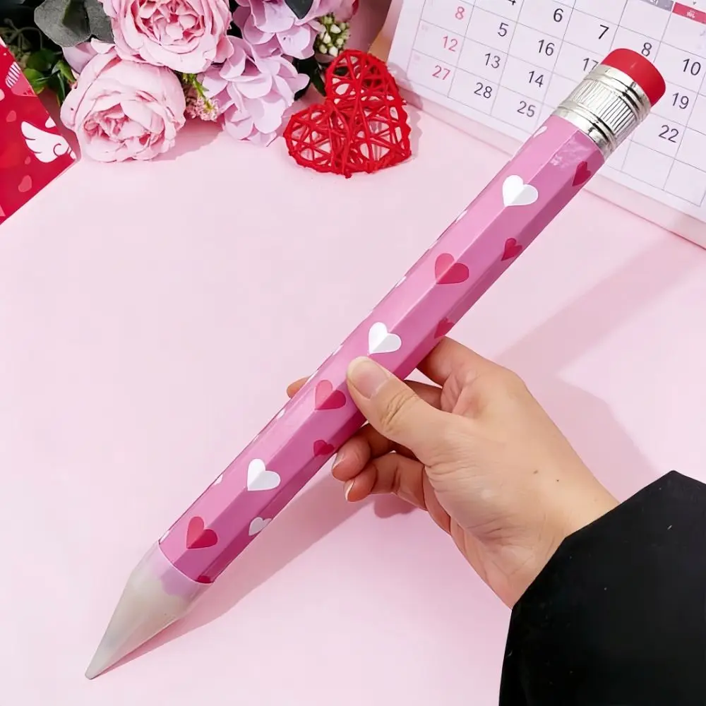 High Quality Wooden Big Pencil Heart Geometric Printed 34CM Stationery Pencil with Eraser Huge Pencil Fun Novelty Gift
