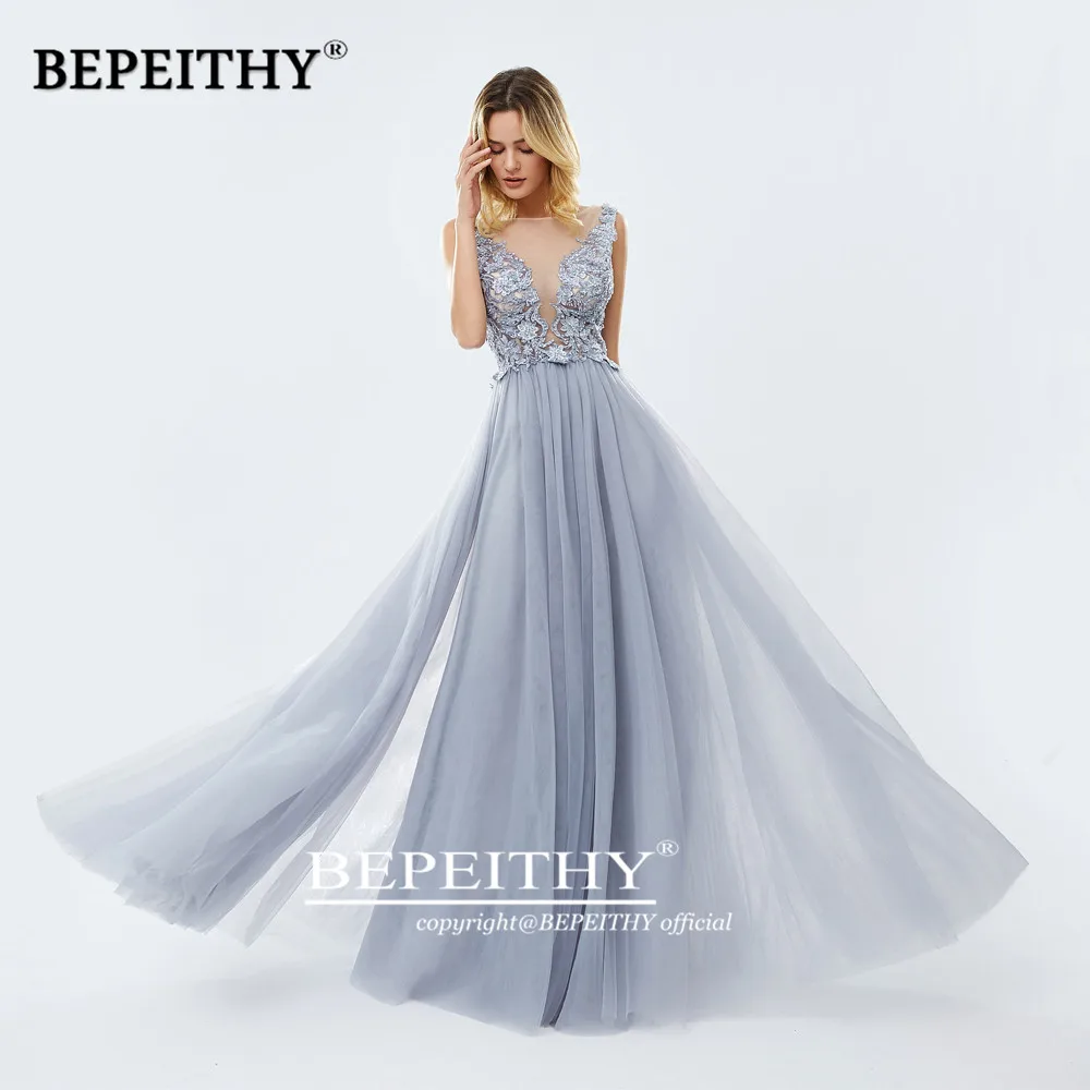 BEPEITHY Customized Beaded Prom Dress 2023 Gray свадебные платья Long Evening Dresses Elegant Dresses For Women Party Wedding