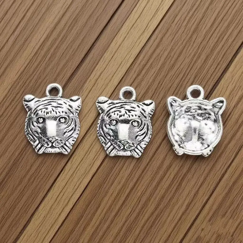30Pcs/Lot Charms Angrily Tiger Head 15x13mm Tibetan Silver Color Pendants Antique Jewelry Making DIY Handmade Craft