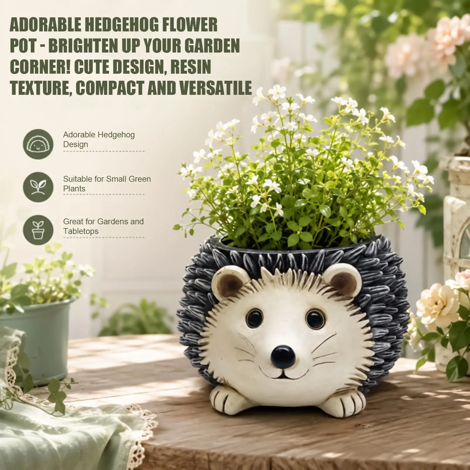 Animal Planter Pot Hedgehog Cactus Pot with Drainage Garden Planter for Outdoor Yard Backyard Courtyard Porch Patio Balcony Home