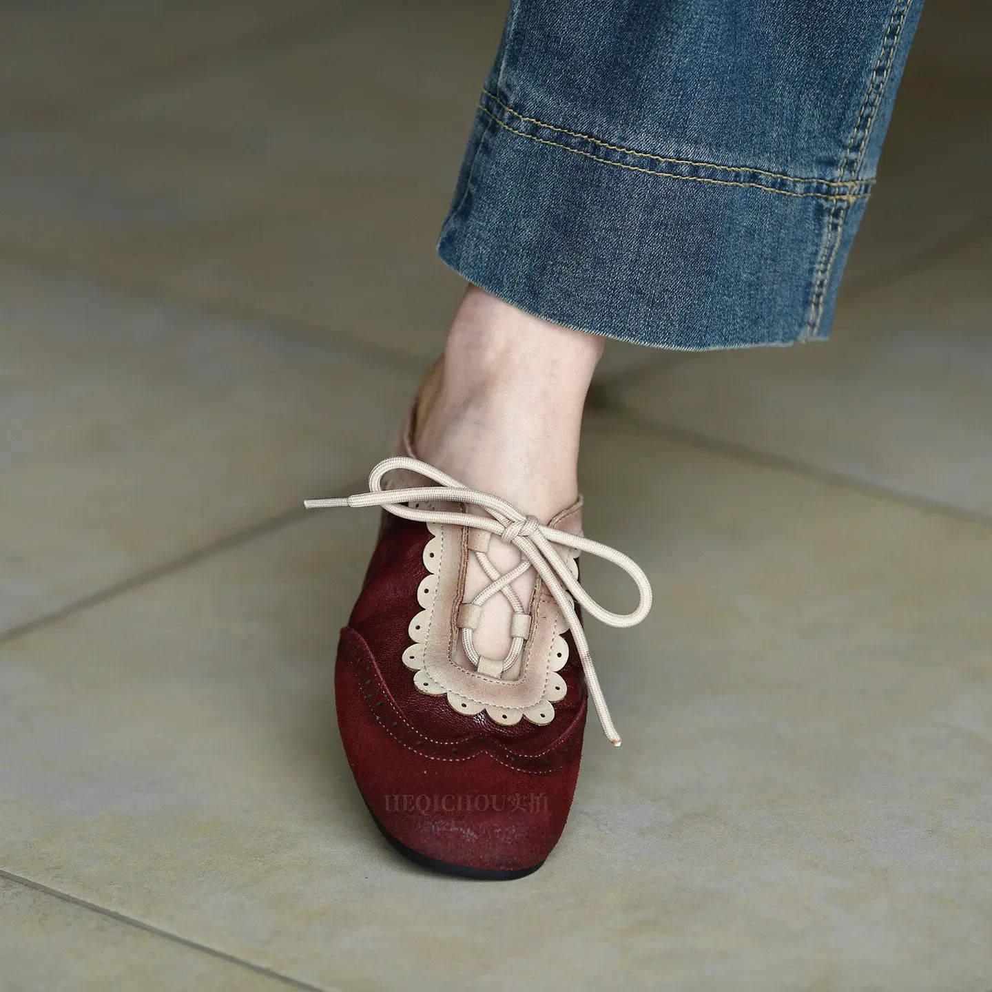 Women's Spring and Summer Retro Spliced ​​design Casual Toe-cap Slippers 2026 New Fashion Lace Design Soft-soled Slippers