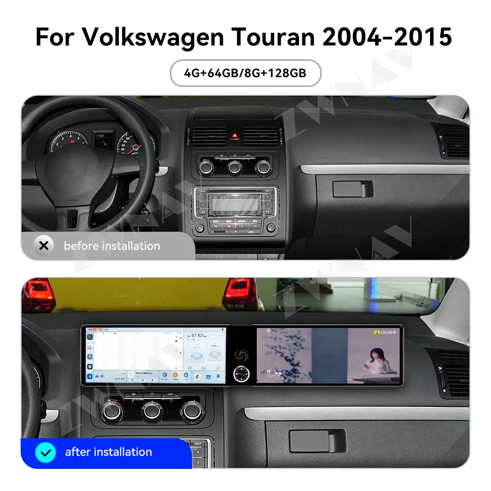 

Dual 12.3" CarPlay QLED Car Radio Android 13.0 For Volkswagen Touran 2004-2015 GPS Navigation Stereo Multimedia Player Head Unit