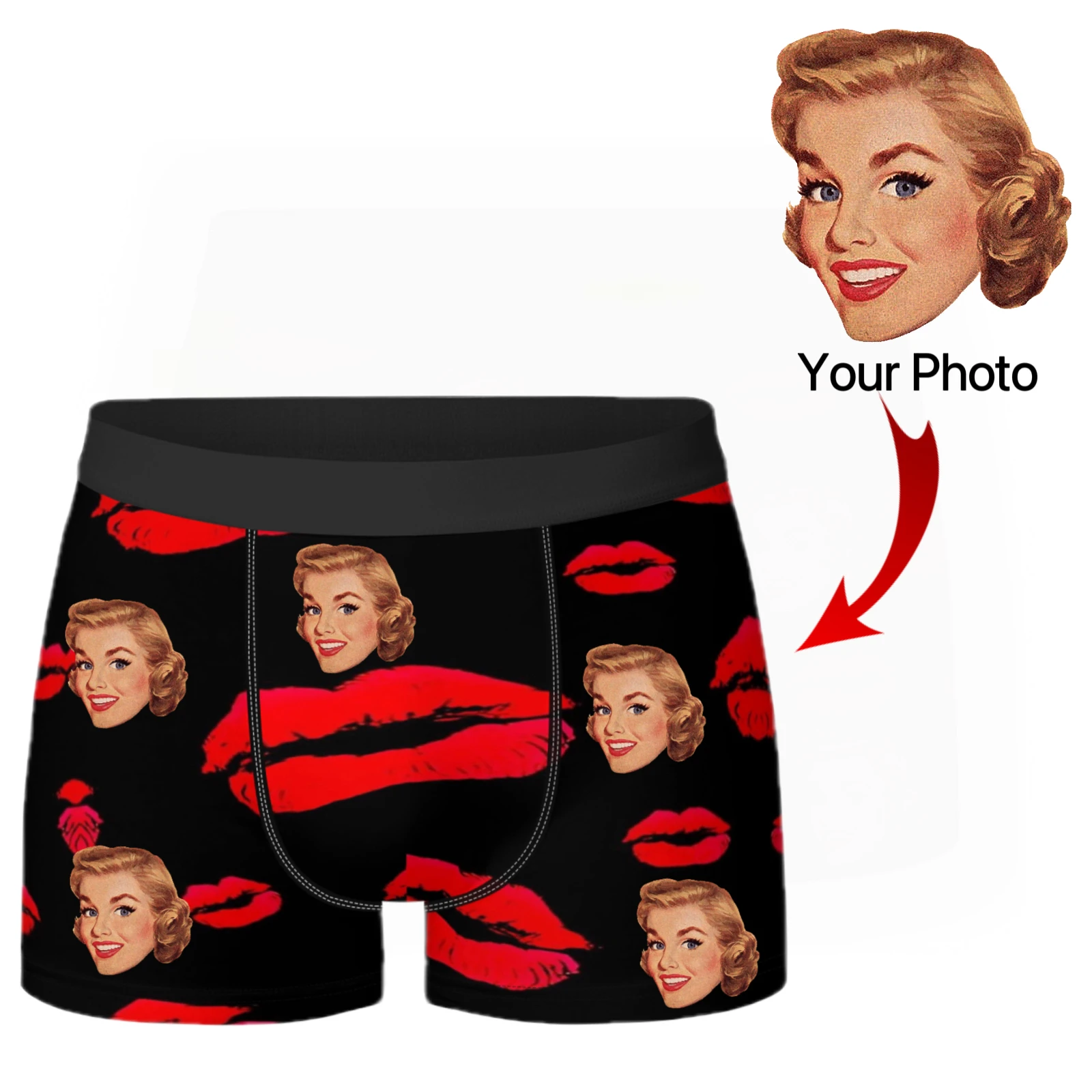 Lips Custom Mens Boxer Briefs Personalized with Photo Picture Customized Girlfriend's Face Boxers Gifts for Boyfriend Husband