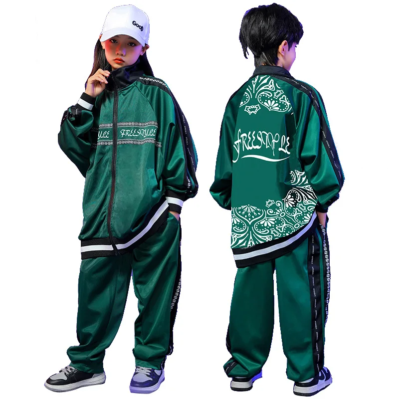 Kids Boys Girls Jacket Pant 2 Pieces Sets Children Streetwear Hip Hop Sport Dance Costume Loose Casual Coat Trousers Tracksuits