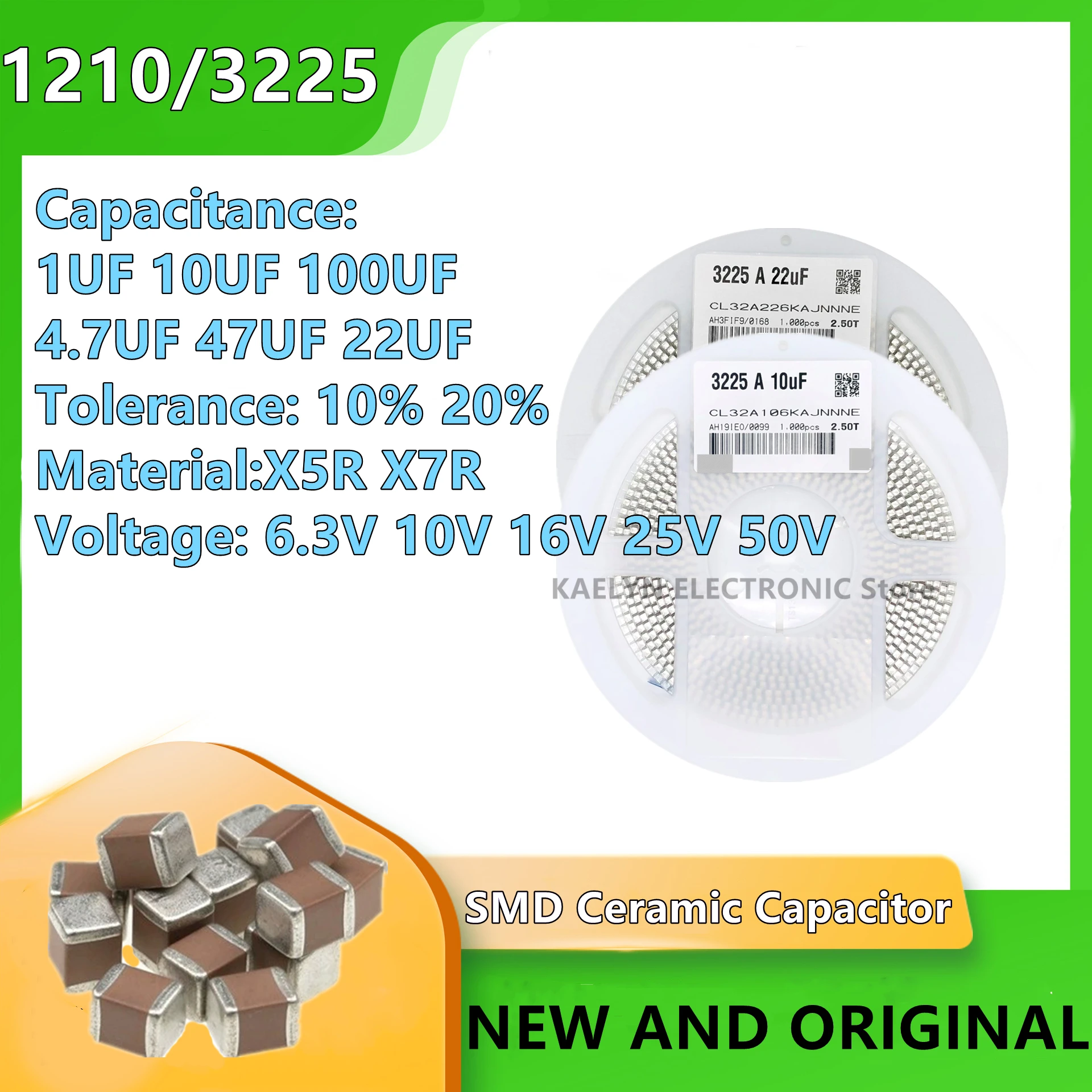 1000PCS/LOT 3225/1210 SMD Ceramic Capacitor 105K 1UF X5R 106 10UF 475K 4.7UF 226K 22UF 100UF CL32A226KAJNNNE CL32A107MQ 25V 50V