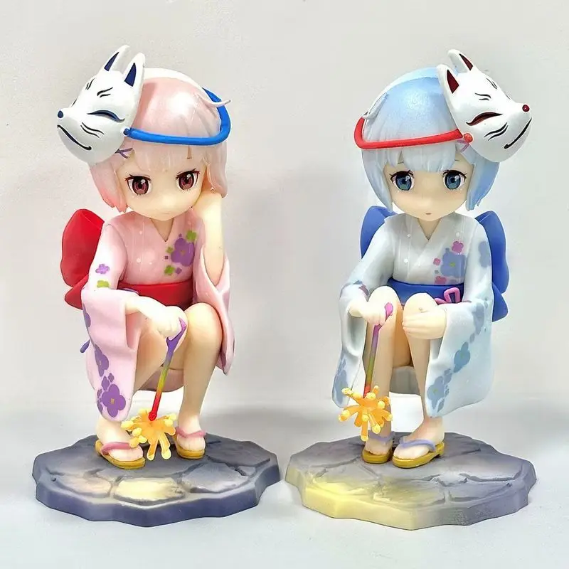 Twin Cherry Blossom Girl Half Length Portrait Cute Kawaii Anime Rem Girls Car Ornaments Figurine Sitting Posture Doll Statue