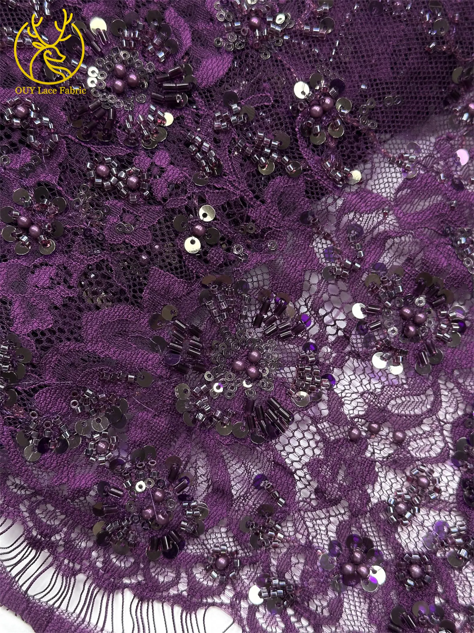 3 Meter exquisiter Perlen-Spitzenstoff, afrikanischer Spitzenstoff mit Pailletten und verstreuten Blumenstickereien zum Nähen von Brautkleidern – Detail 22