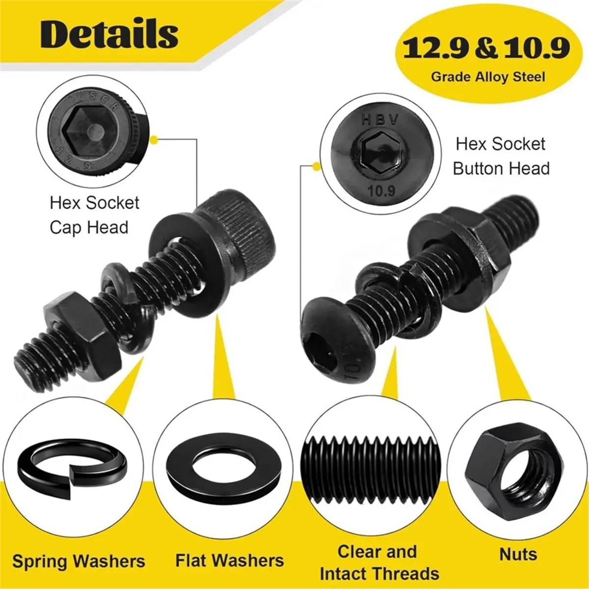 1500PCS Screws with Nuts Assortment Kit, Hex Socket Button & Cap Head Bolts Nut and Washers Set for 3D Printer