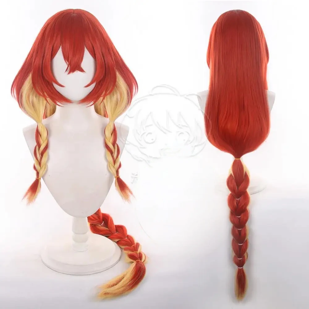 Game Arknights Narantuya Cosplay Wig Two Tone Braided Wig with Ponytail Simulation Scalp Top Party Heat Resistant Synthetic Hair