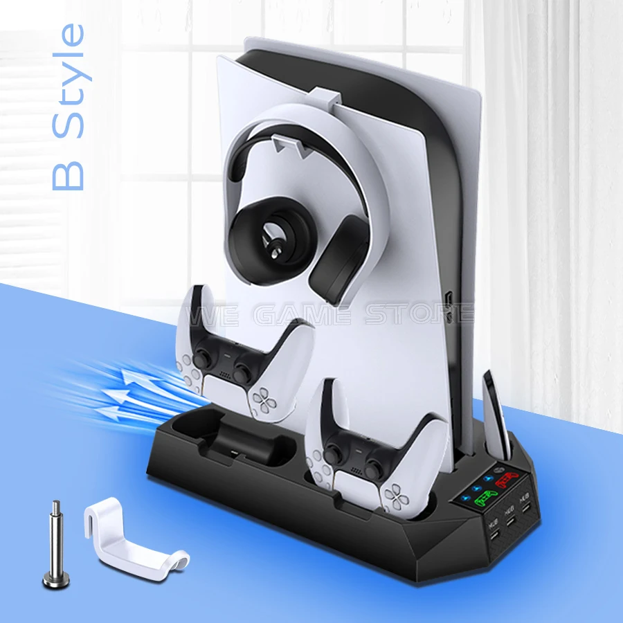 Ps5 universal multifuncional suporte 2 gamepad carregamento doca ventilador de refrigeração jogo console suporte para sony playstation 5 acessórios