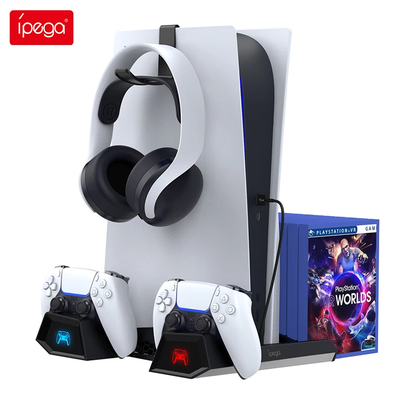 

Ipega PG-P5023 Dual Controller Charger Stand For PS5 Charging Dock Station Base For Playstation 5 with Cooling Fan Earphone Hook