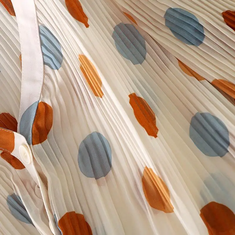 Ethereal V-Neck Pleated Polka Dot Sun Protection Blouse