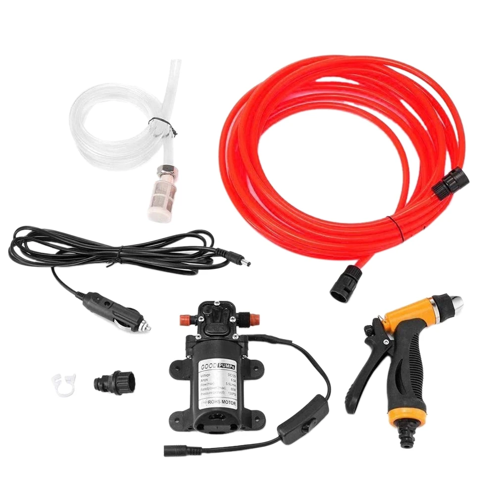 

12V 80W Car Washer Portable Water Pump Kit Sprayer Cleaner Hose Van High Pressure for Car Home Garden