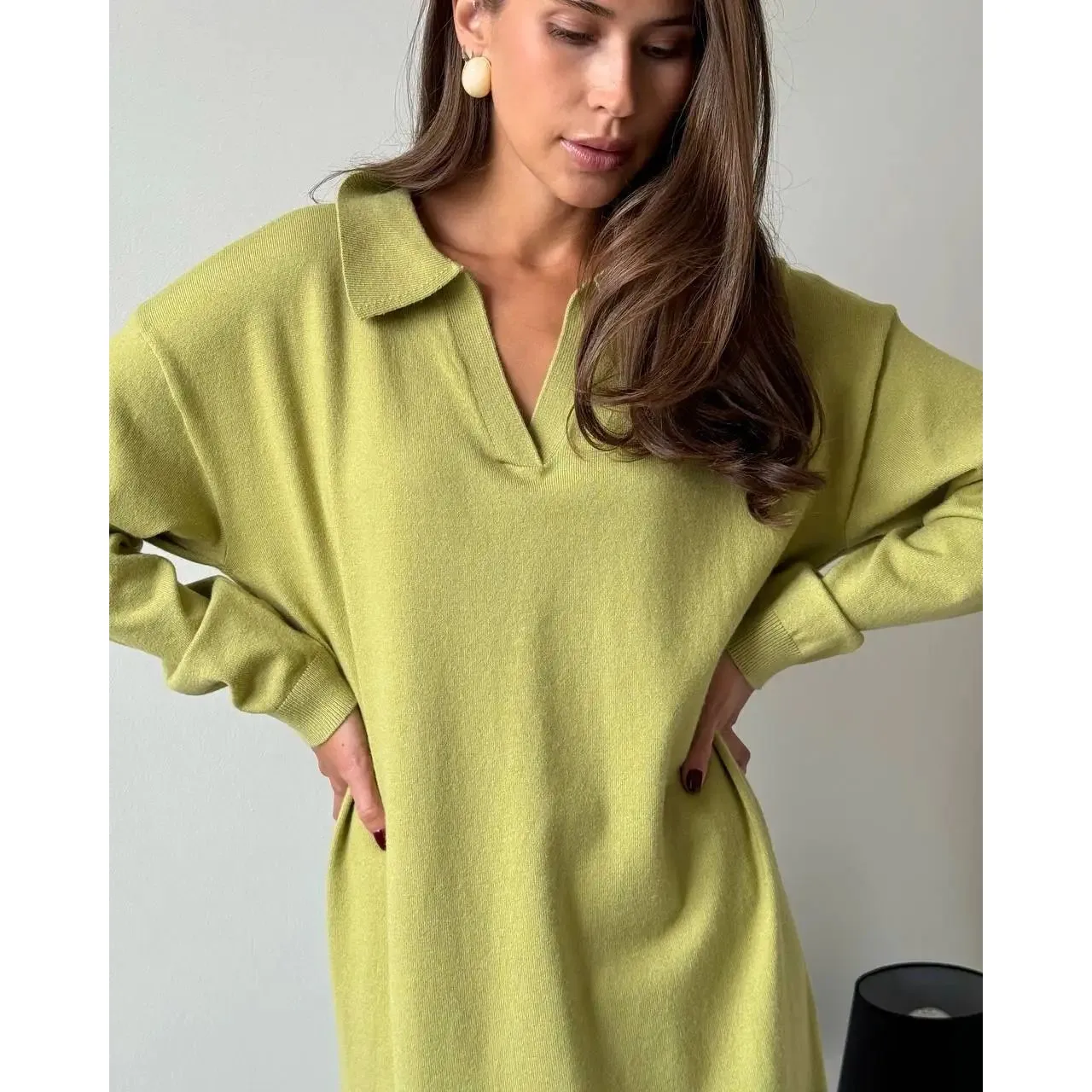 

Ele Knitted Dr Autumn 2025 Women Casual Ne Cleanfit Sle Thi Winter Material Other Material 00% Faionable