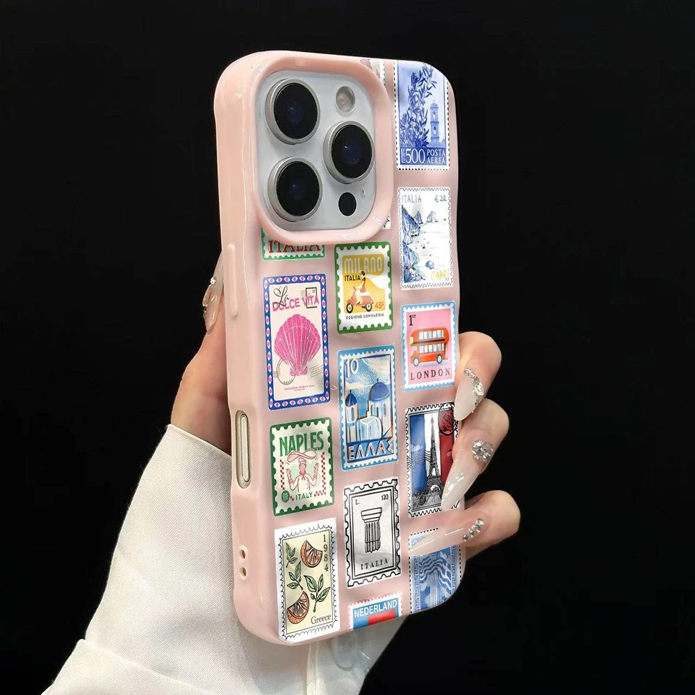 Reisestempel Kreatives Modisches Handyhülle für iPhone 17 16 15 14 13 12 11 Pro Max 14 Plus 17Air Falten-Wellen Weiche Silikonhülle – Detail 9