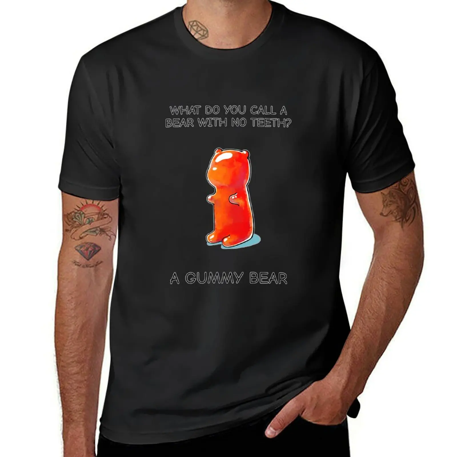 What do you call a bear with no teeth? A gummy bear! T-Shirt boys whites Aesthetic clothing slim fit t shirts for men