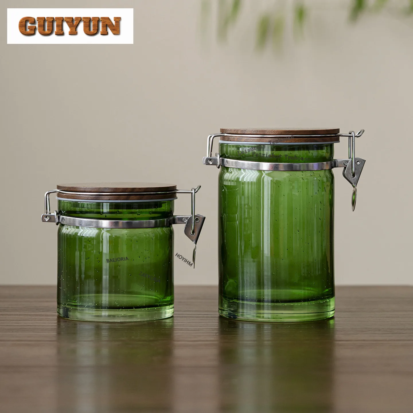 

Green High Borosilicate Glass Storage Jar Wooden Lid Sealed Jar Kitchen Storage Jar Transparent Design Double-layer Covered Jar