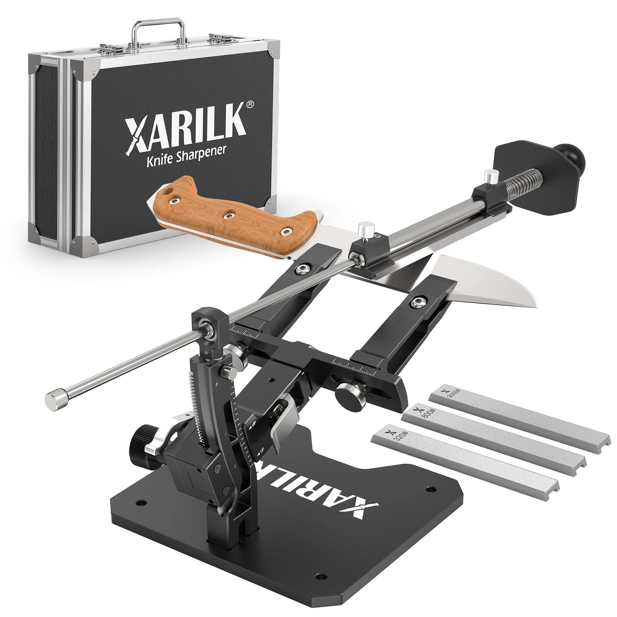 XARILK Gen3 Guided Sharpening System, Portable Aluminum Knife Sharpener Kit with 3 Diamond Abrasive Plates