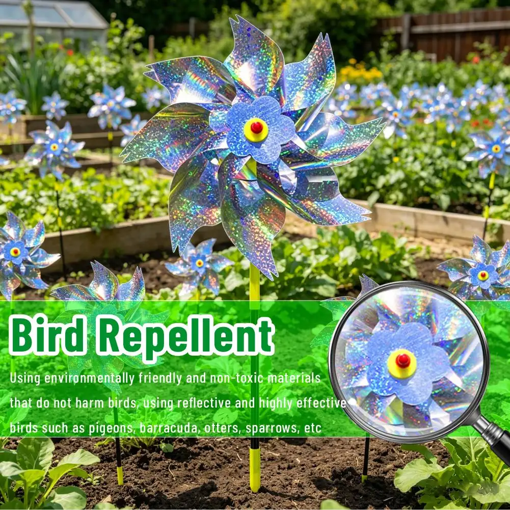 1-10Pcs Birds Repellent Reflective Windmill, Bird-Scaring Wind Spinner, Easy Installation Kids Toys for Outdoor Garden Farm Lawn