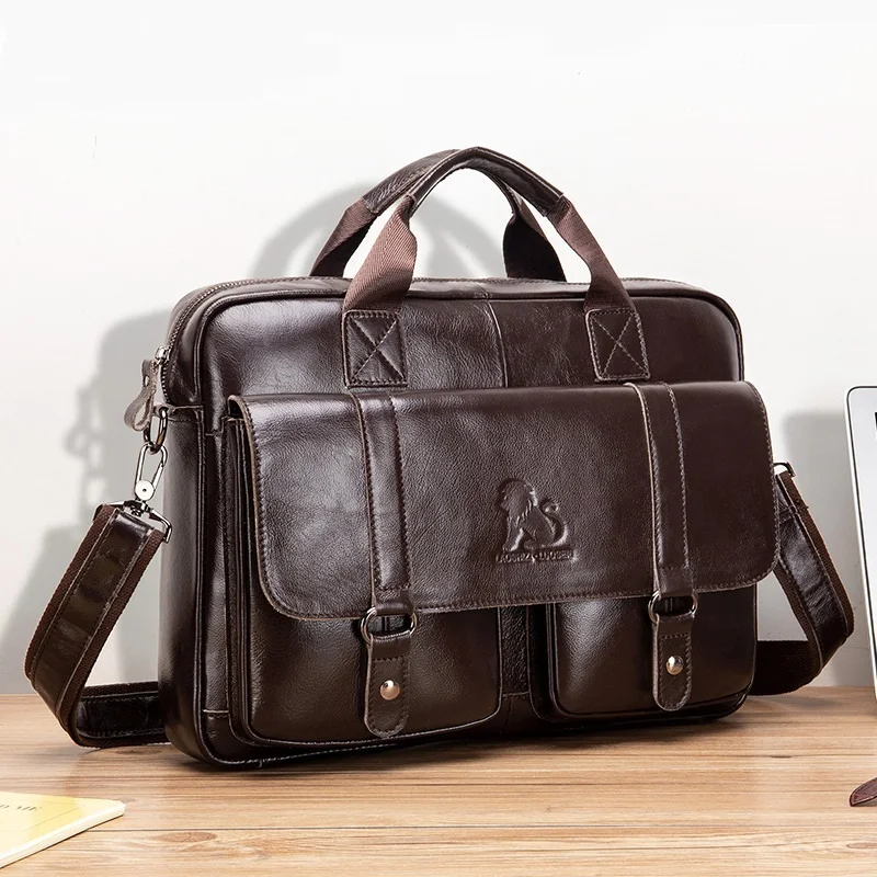 100% Genuine leather Men's business briefcase 16-inch handbag cowhide computer bag men shoulder bag Commuting crossbody bag